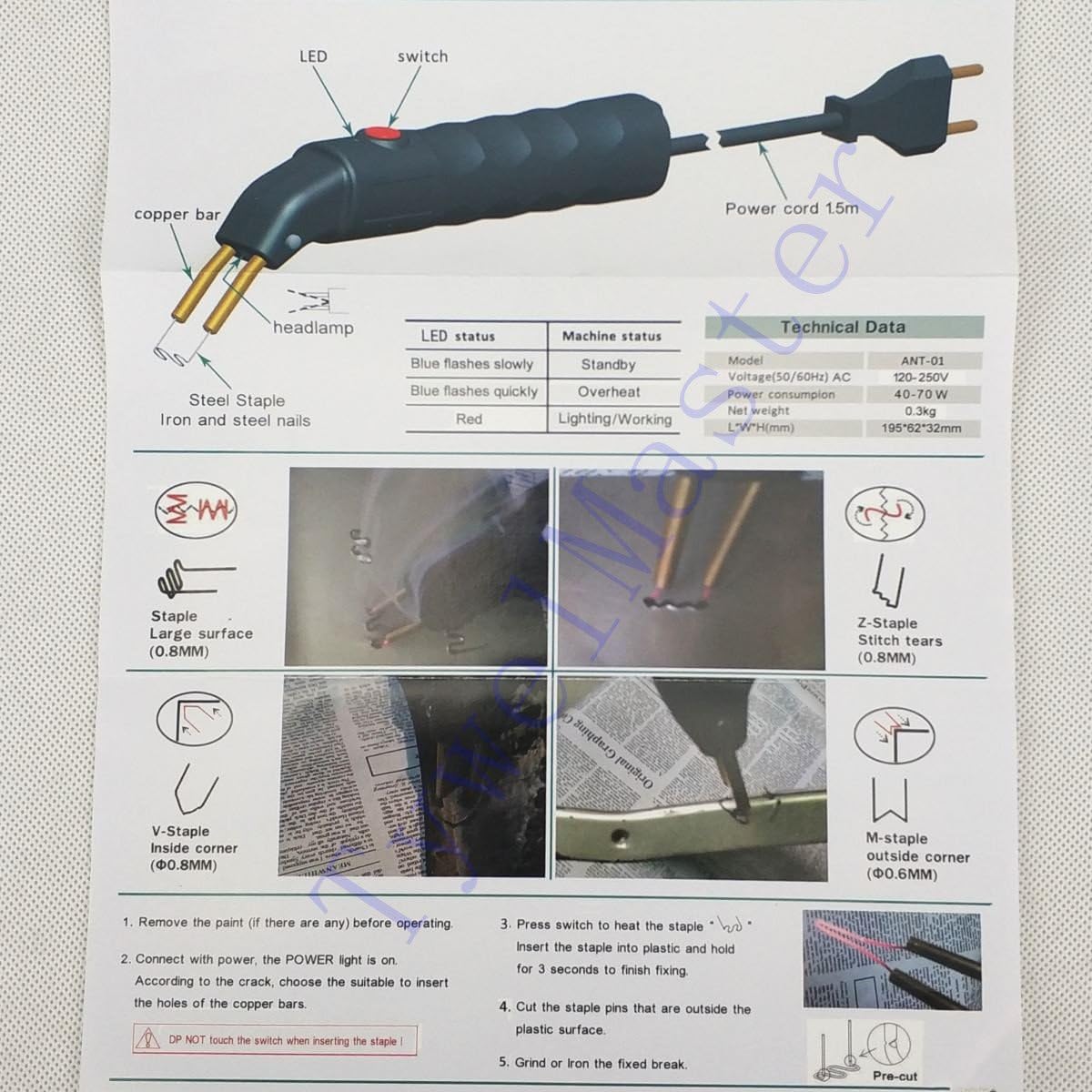 Professional Hot Stapler Plastic Repair System Welding Gun Bumper Fairing Auto Body Tool Plastic Welder Staple Soldering Iron (PlasticWelderANT-Pack A)