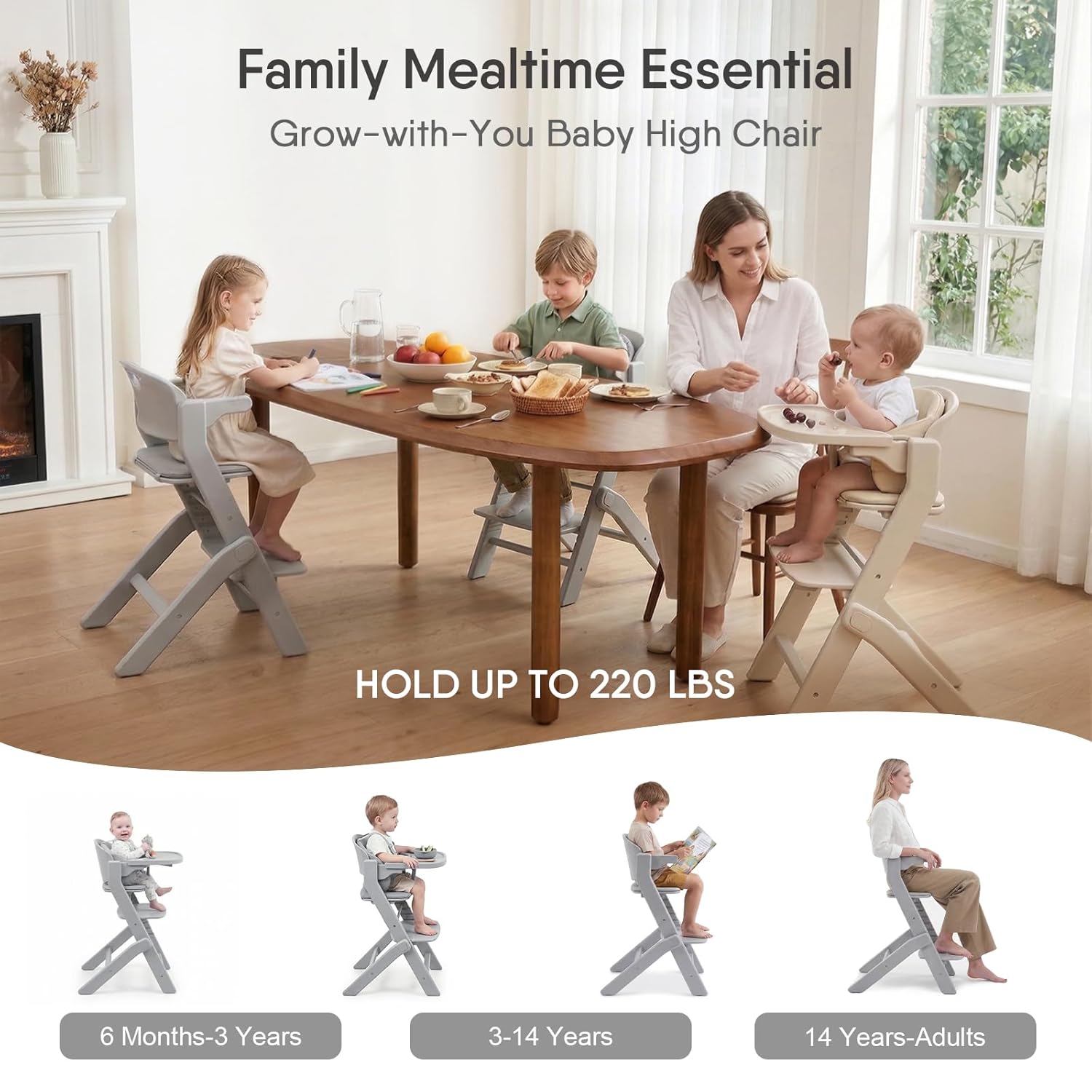 Full-Body Washable Baby High Chair with Soft Cushion, Adjustable for 6 Months to 220 Lb - Multifunctional and Convertible High Chairs for Babies and Toddlers -Portable and Easy Operation