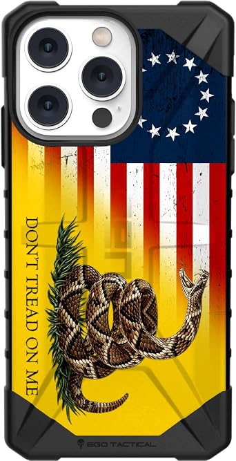 EGO TACTICAL Limited Edition UAG Urban Armor Gear case Compatible with iPhone 13 Pro [6.1" Screen] Printed in The USA 13 Star Tattered USA Flag Gadsden Flag Dont Tread on Me
