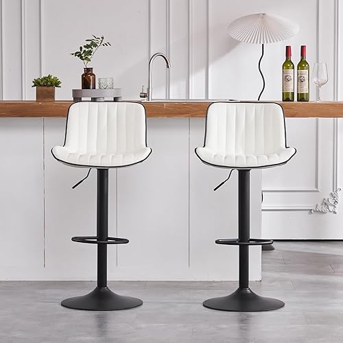 Miniatura 4 de YOUNIKE Juego de 2 taburetes de bar individuales de altura ajustable con respaldo, sillas de bar giratorias modernas de cuero sintético acolchado