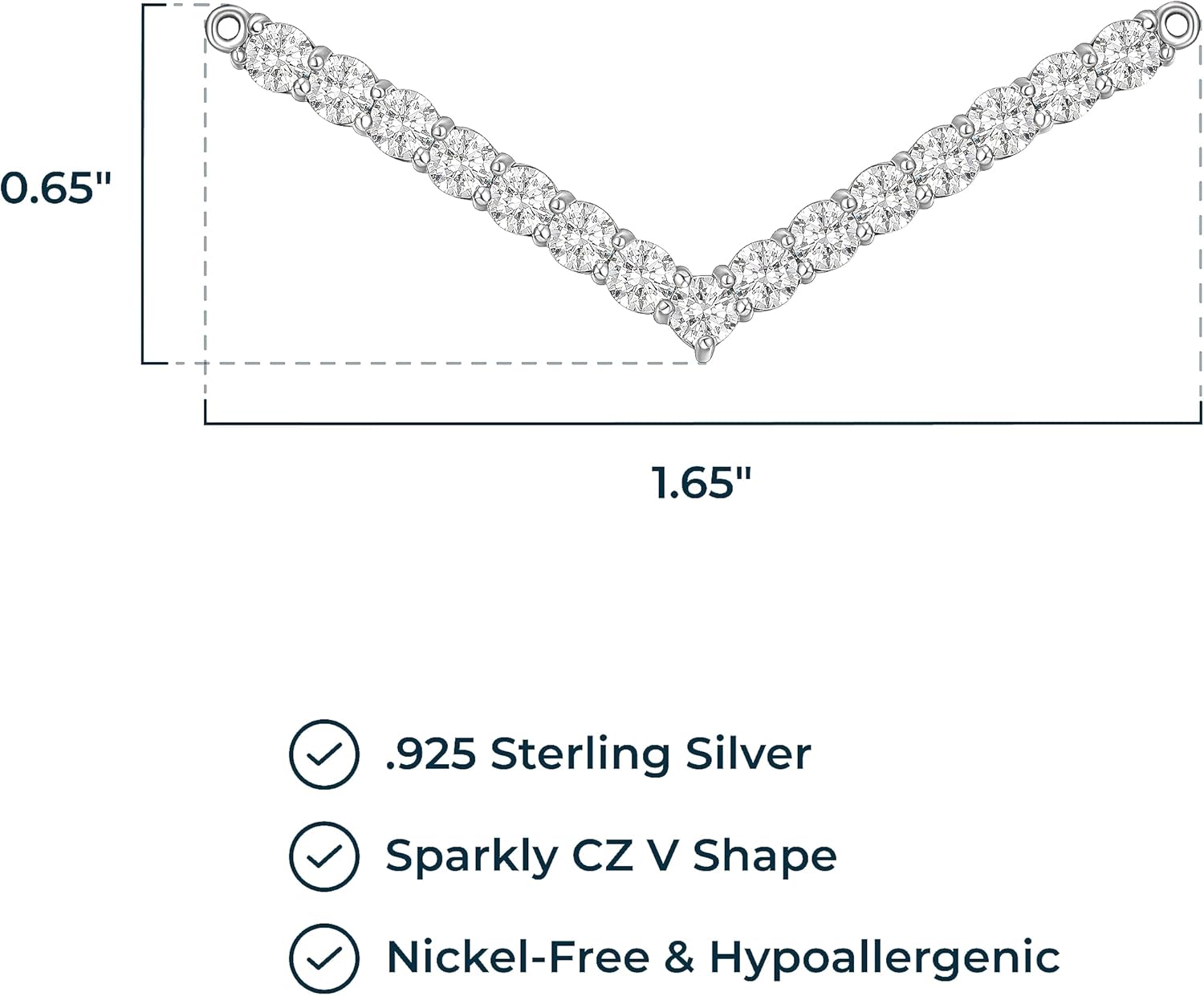 MORGAN & PAIGE .925 Sterling Silver Rhodium Plated Chevron V Bar Design Pendant Sterling Silver Necklace for Women - Cubic Zirconia Dainty Necklace for Women, Jewelry for Her 18" - Image 3