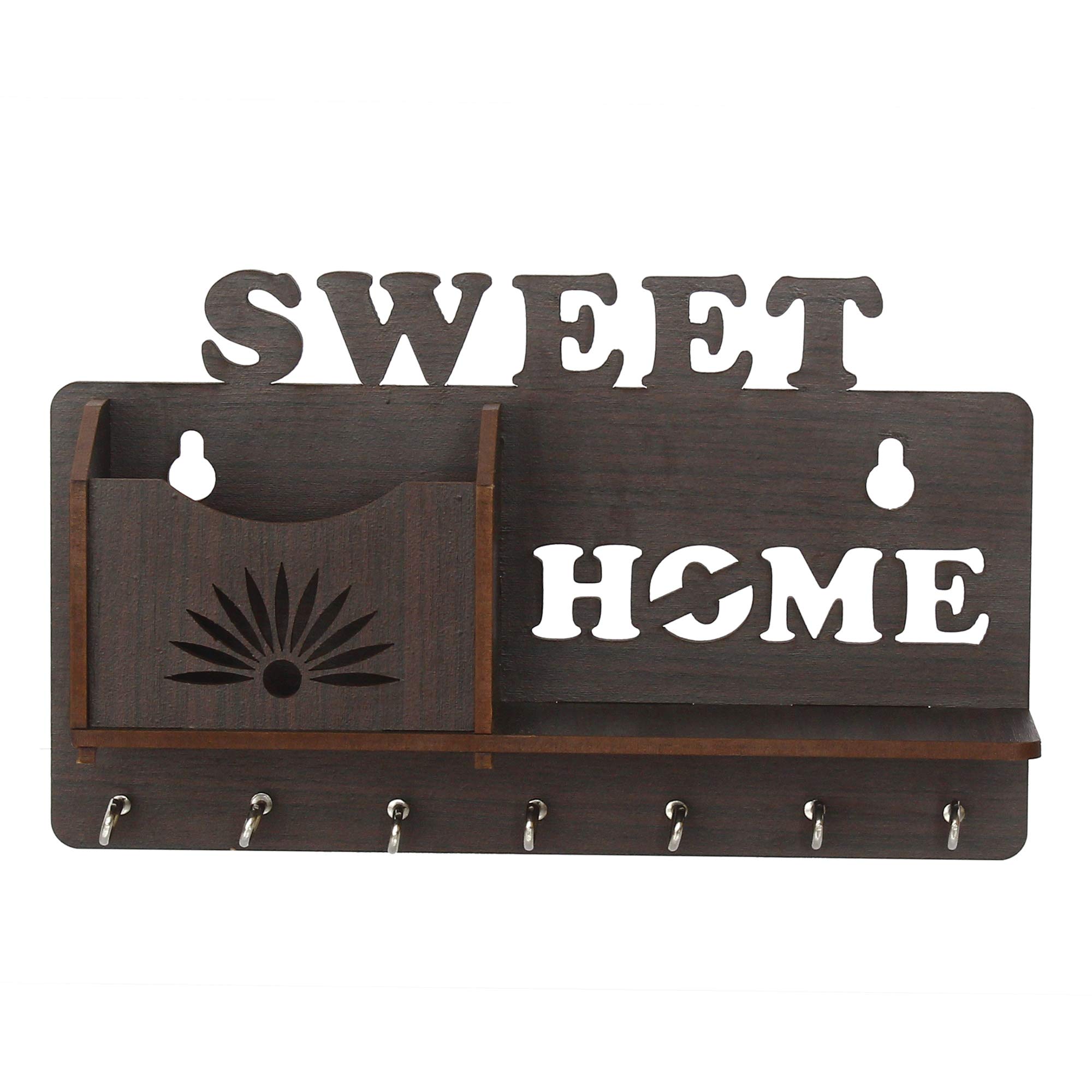 CAPIO ARTMDF Wood Wall Mounted Sweet Home Design Key Holders for Wall Decor Wooden Hanger Stylish Hook Stand Key Organizer for Home Decor and Office Décor - (Dark Brown)
