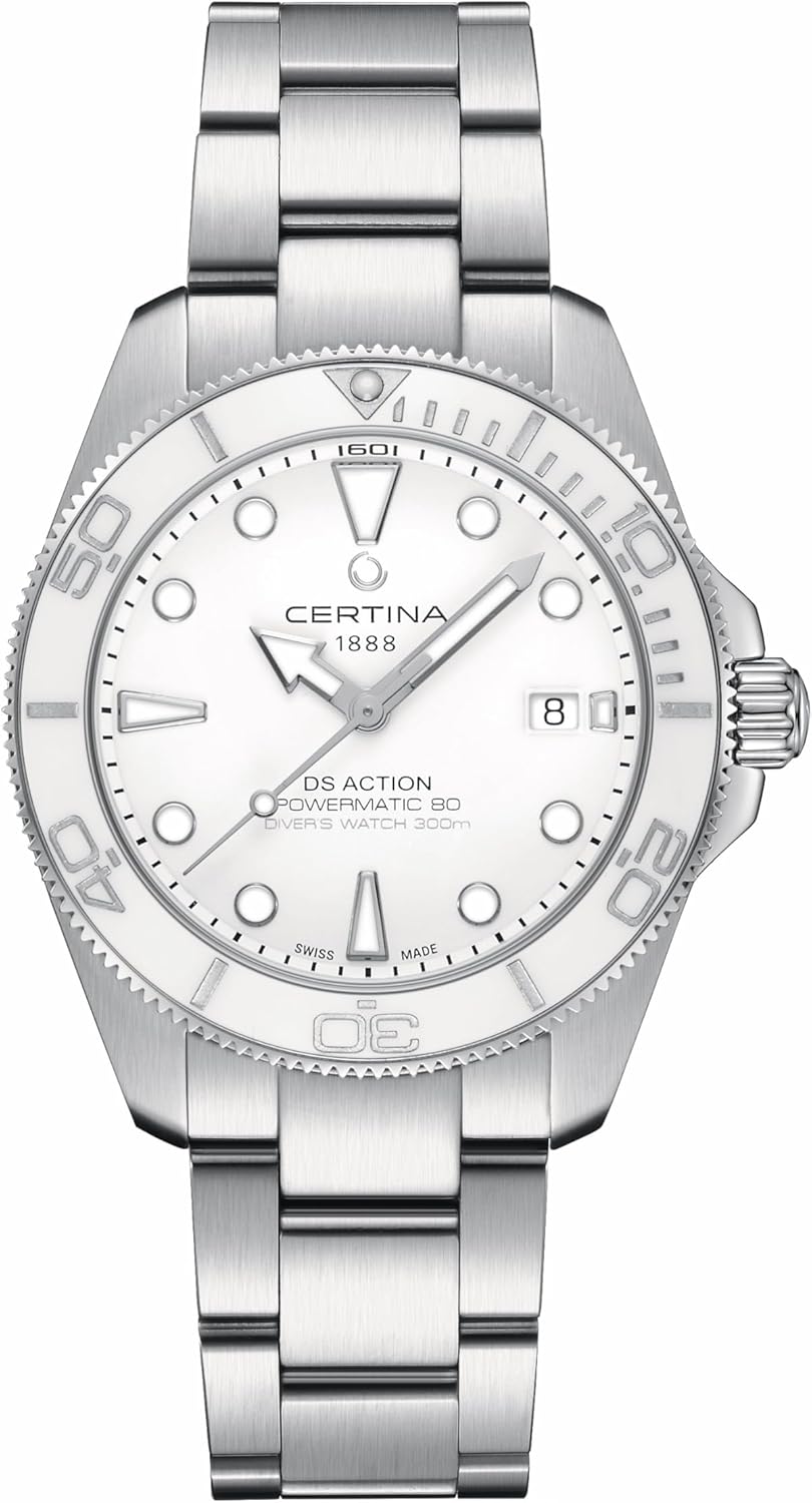 Certina, Mens, DS Action Gent, 40.5, mm, Steel, Automatic, Powermatic 80, Nivachron, Date, Watch, White, Steel, C0484071101100