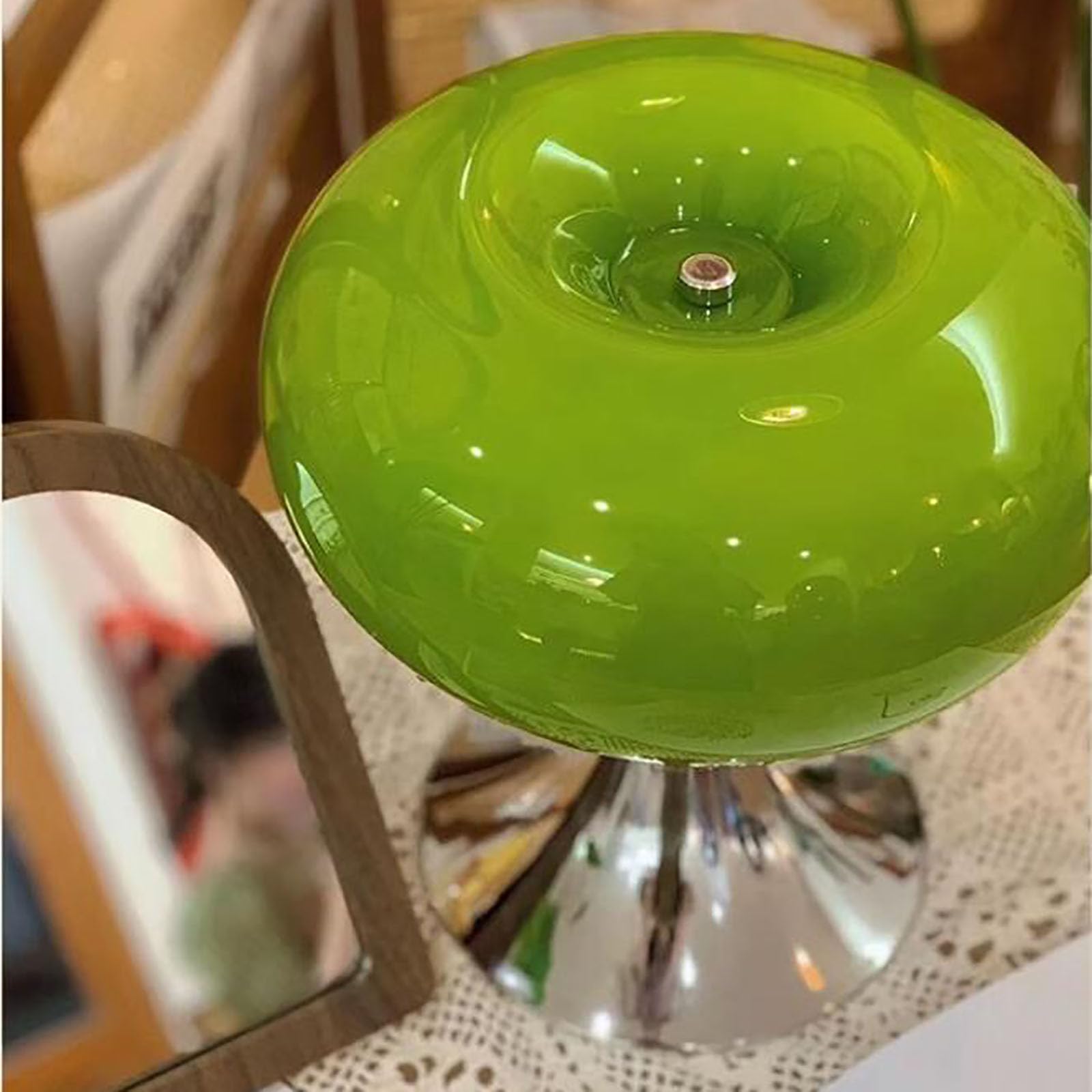 LED Tischlampe Retro Tischleuchte Grün mit Glas Lampenschirm, Pilz Lampe 3 Farbtemperaturen mit Kabel, Nordic Macaron Lampe, Nachtlicht Nachttischlampe, für Bars, Wohnzimmer, Schlafzimmer