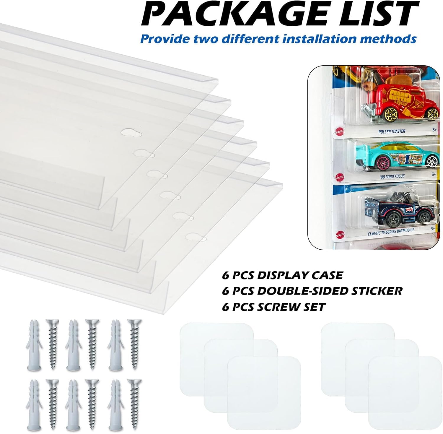 12 Pack Clear Model Car Display Case - Holds up to 120 Cars, Compatible with Hot-Wheels Packaged Diecast Blister, Toy Storage Organizer Wall Mount Display Case