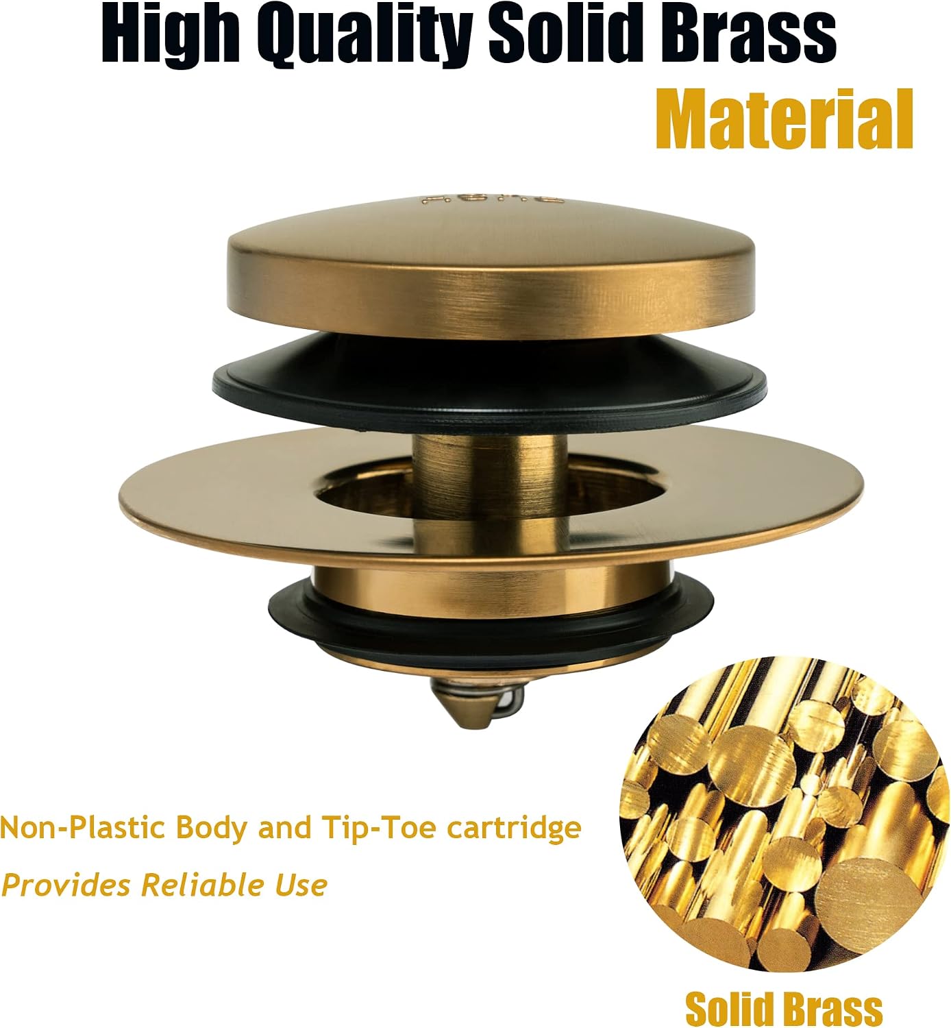 Universal Tip Toe Tub Drain Conversion Kit - Bathtub Drain Replacement Trim Kit with 1-Hole Overflow Face Plate and Pop-Up Tub Stopper, Brushed Gold