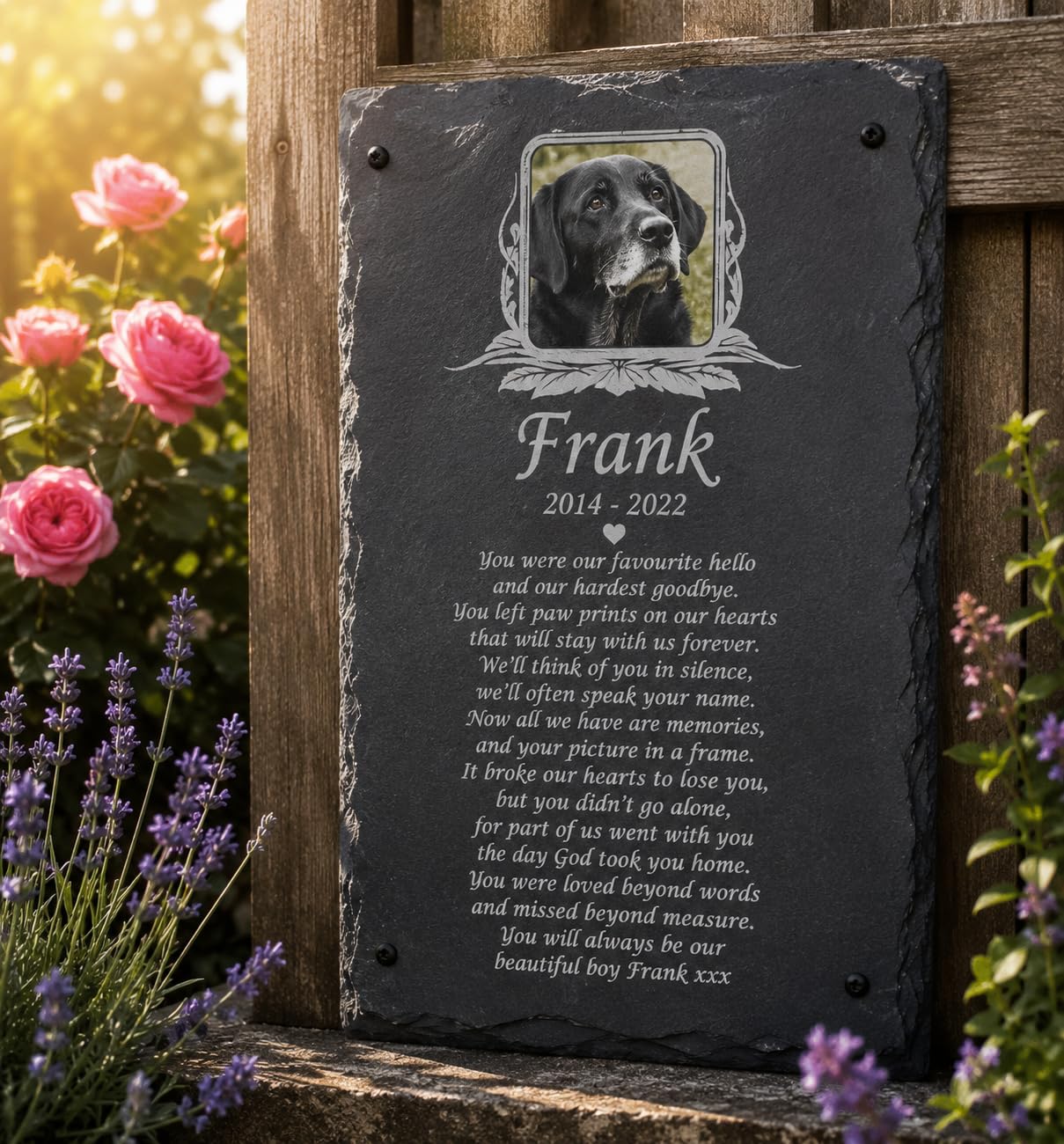 Personalised Memorial Plaque with Photo 28cm x 18cm – Engraved Slate