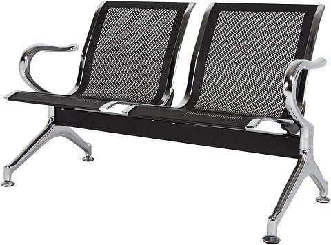 Airport Reception Waiting Room Chair with Arms Reception Guest Chairs for Room, Office, Barber Bench, Bank, Hospital, Market Black, 2 Seats