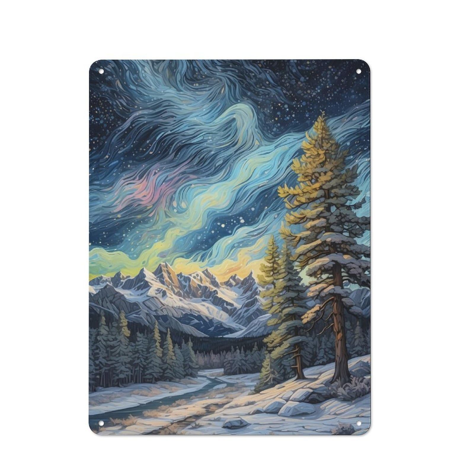 Junmoney Winter Landscape Tin Wall Plaque 40X30cm With For Home Office Or Studio, A New Home Present For Creative Workspace Decorators