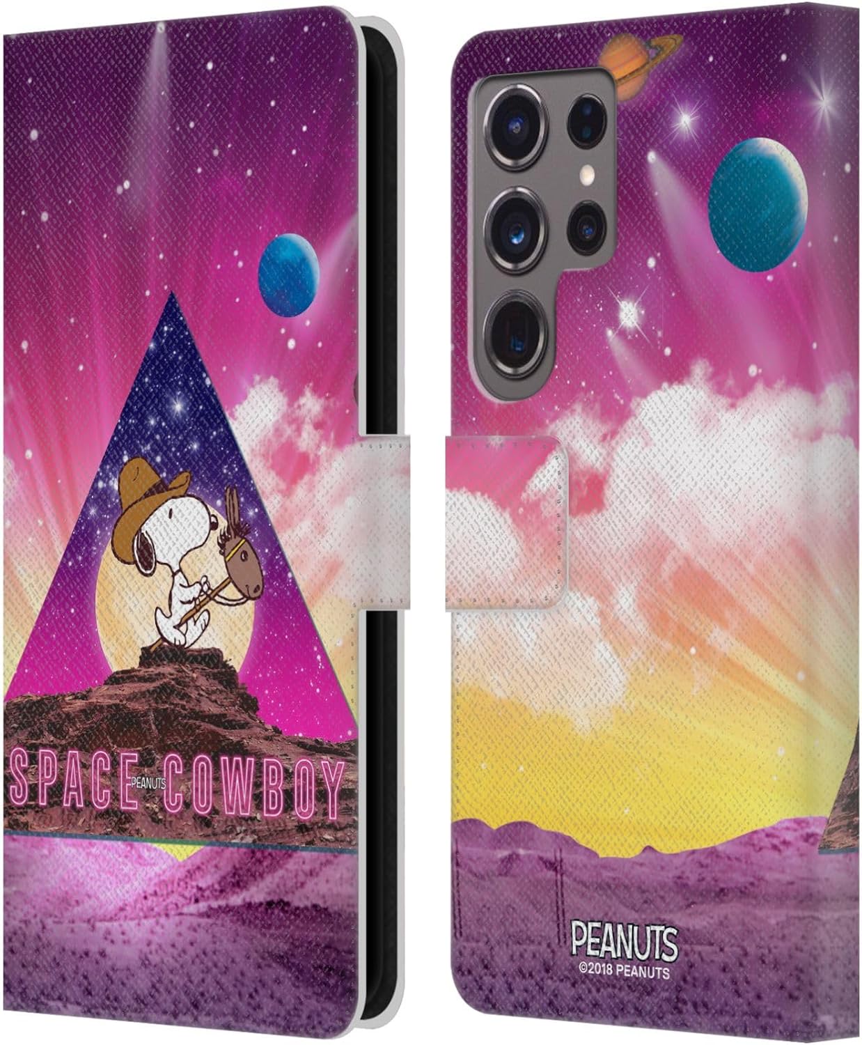 Head Case Designs Officially Licensed Peanuts Nebula Triangle Snoopy Space Cowboy Leather Wallet Case Compatible with Samsung Galaxy S24 Ultra 5G