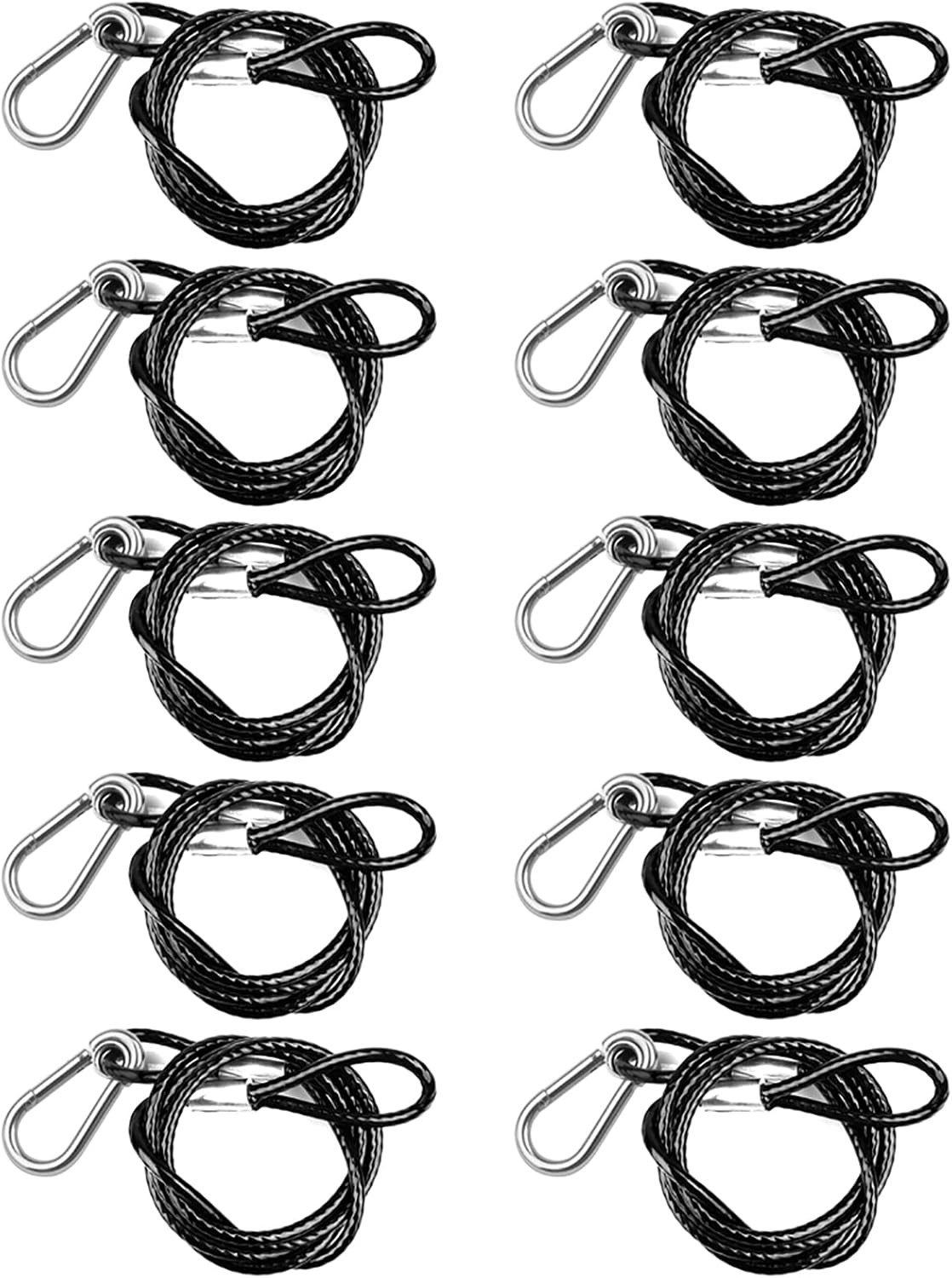 10 PCS 39.4 in Safety Cable, Security Cable with Loops for DJ Stage Par Lighting, Black Coated Braided Stainless Steel Safety Wire, Max. Load 110 lb, 4mm Diameter
