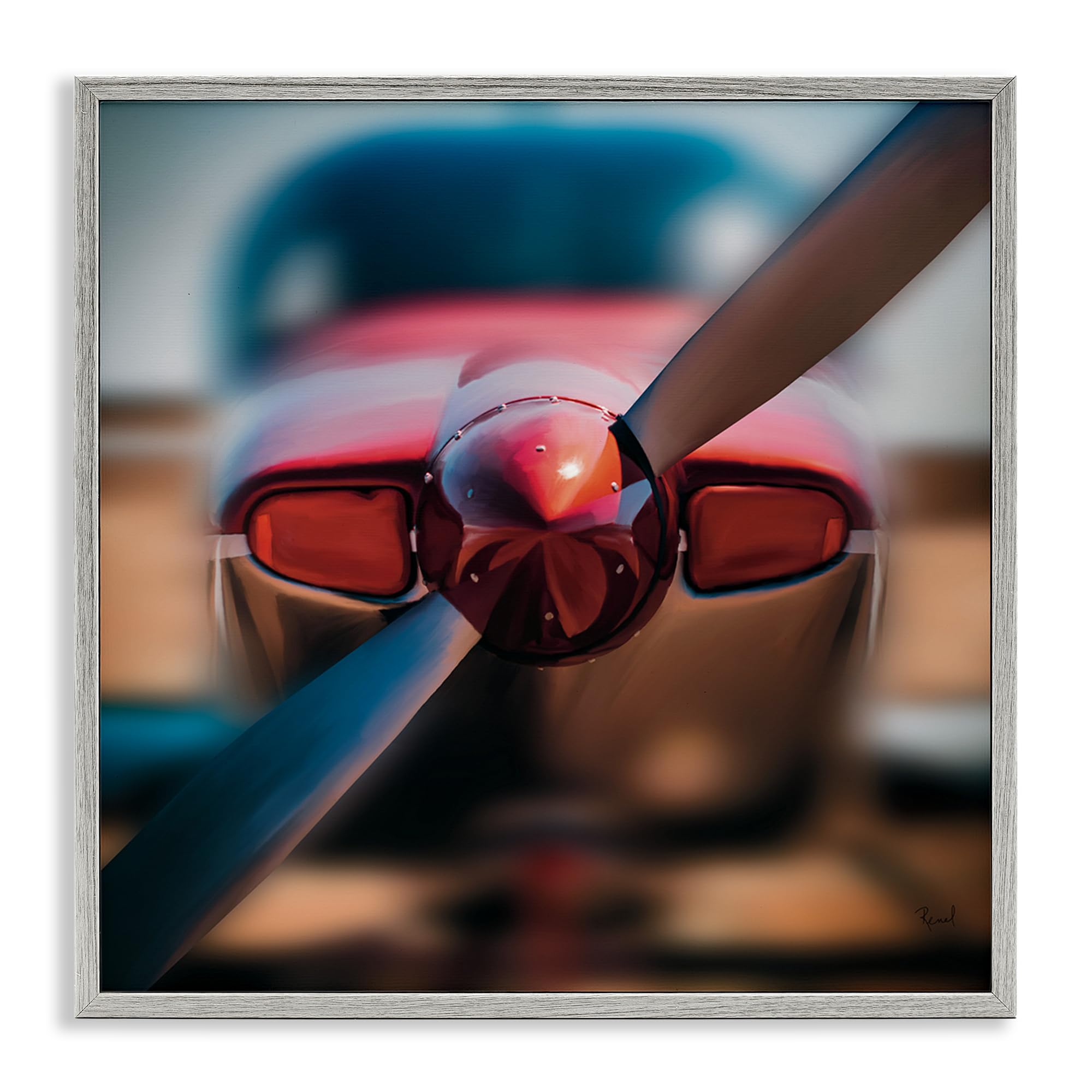 Stupell Industries 'Red Aircraft Propeller', Framed Giclee Art, Gray, 17 x 17 Inches, Easy to Hang and Sturdy, Made in USA, by Renel Peters