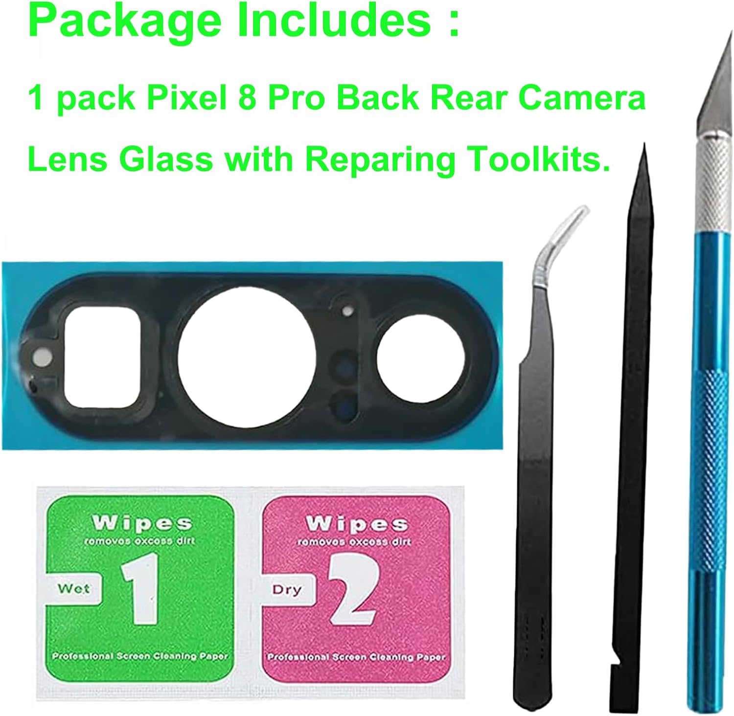 For Pixel 8 Pro Back Rear Camera Lens Glass Replacement for Google Pixel 8 Pro Rear Camera Glass with Pre-Installed Adhesive and Reparing Toolkits