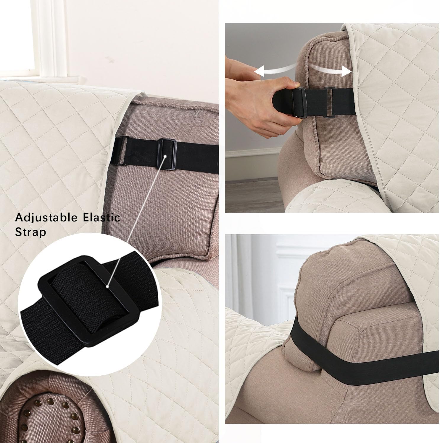 BellaHills Sofa Cover Reversible Armchair Covers Water Repellent Sofa Slipcover from Pets Couch Covers for Cats Checked Pattern Thick Quilted with Elastic Strap (Chair - Image 4