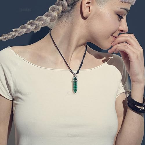 Miniatura 2 de AUEAR, Paquete de 30 colgantes de cristal en forma de bala hexagonal puntiaguda de cuarzo con piedras preciosas colgantes de chakra curativo para