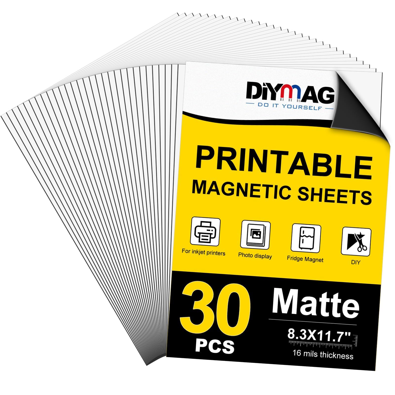 DIYMAG Printable Magnetic Sheets, Matte 30P 8.3"x11.7" for Inkjet Printer