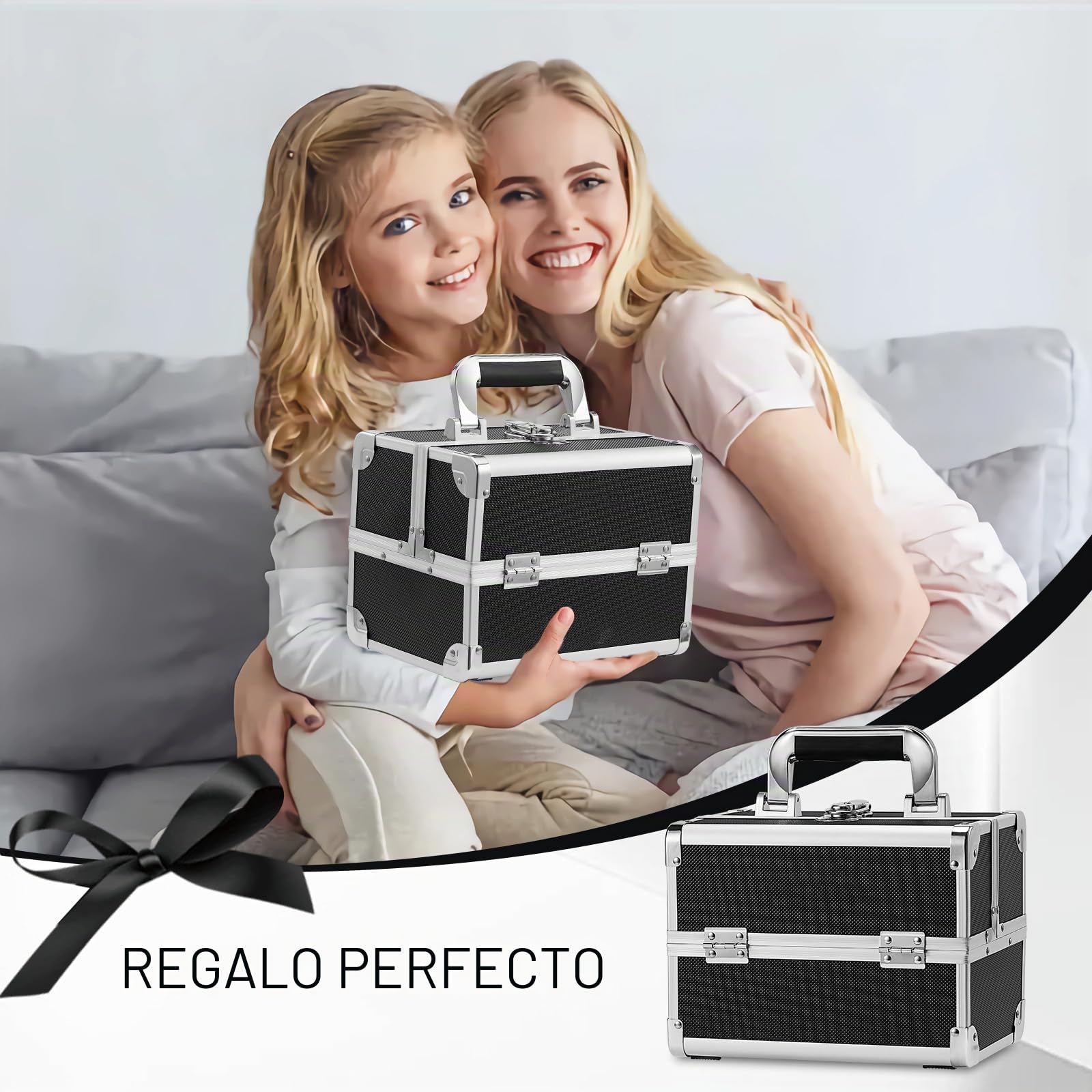 Maletín Maquillaje Profesional Negro Estuche de Maquillaje Maletín de Manicura Caja Maquillaje Joyero Cosméticos con Espejo Vacío de Viaje Regalos para Mujeres