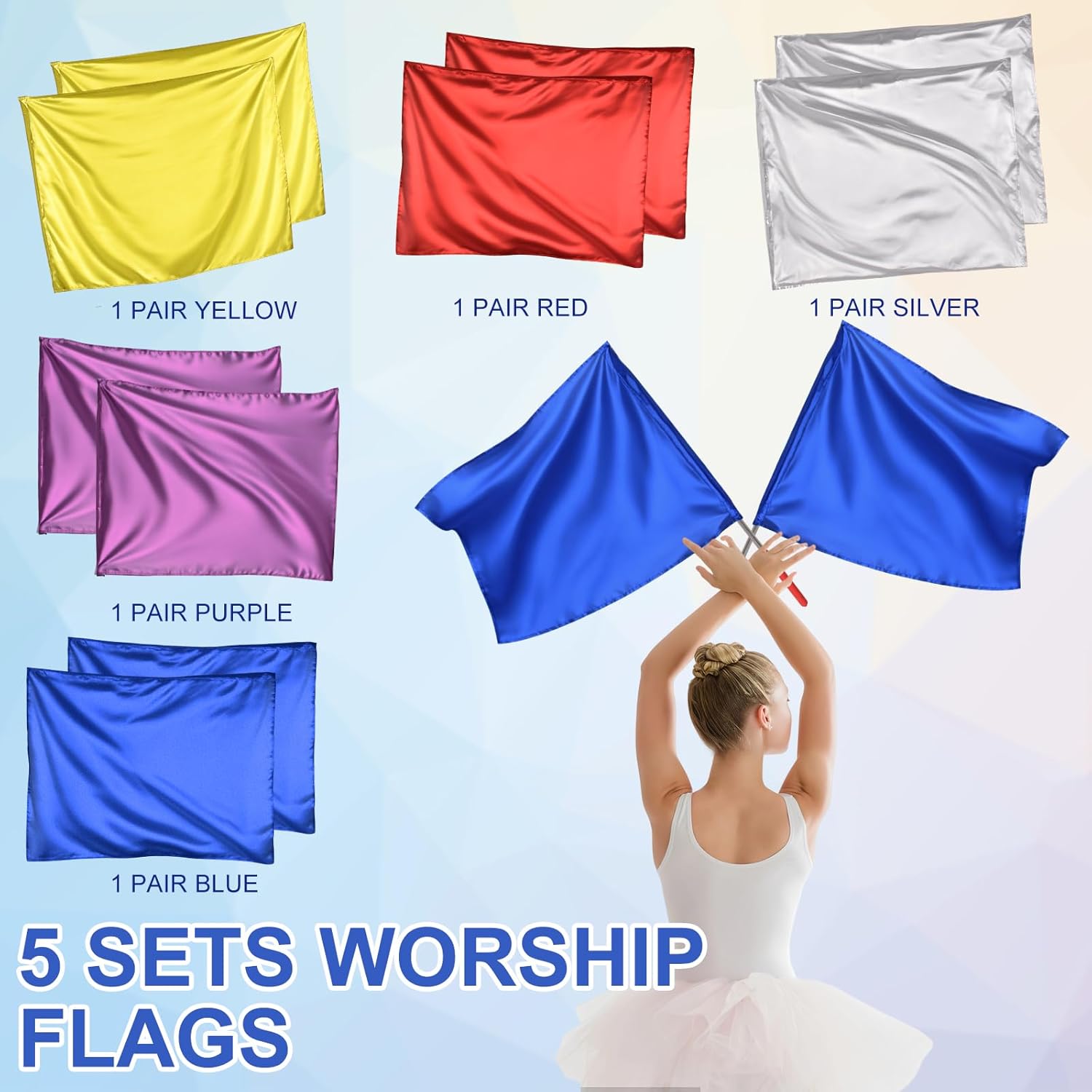 10pcs, Worship Flags, 21.6" X 26.8", Worship Flags For Dance Church, Praise Dance Equipped With A Telescopic Pole, Five Colors, Used For Outdoor, Stage, Church Services, Teams