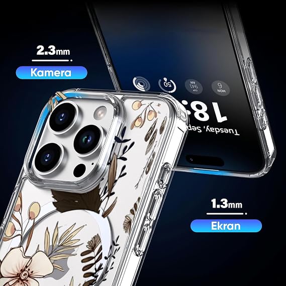 Minesk iPhone 15 Pro için Flower Serisi Magsafe ile Uyumlu Göz Alıcı ve Şık Tasarımlı Çiçek Desenli Silikon Kılıf Kapak (Brown, 15 Pro)