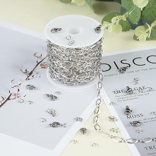 Miniatura 10 de UMAOKANG Cadenas de collar chapadas en oro para hacer joyas, cadena de clip de acero inoxidable 304 a granel con cierres de langosta y anillos