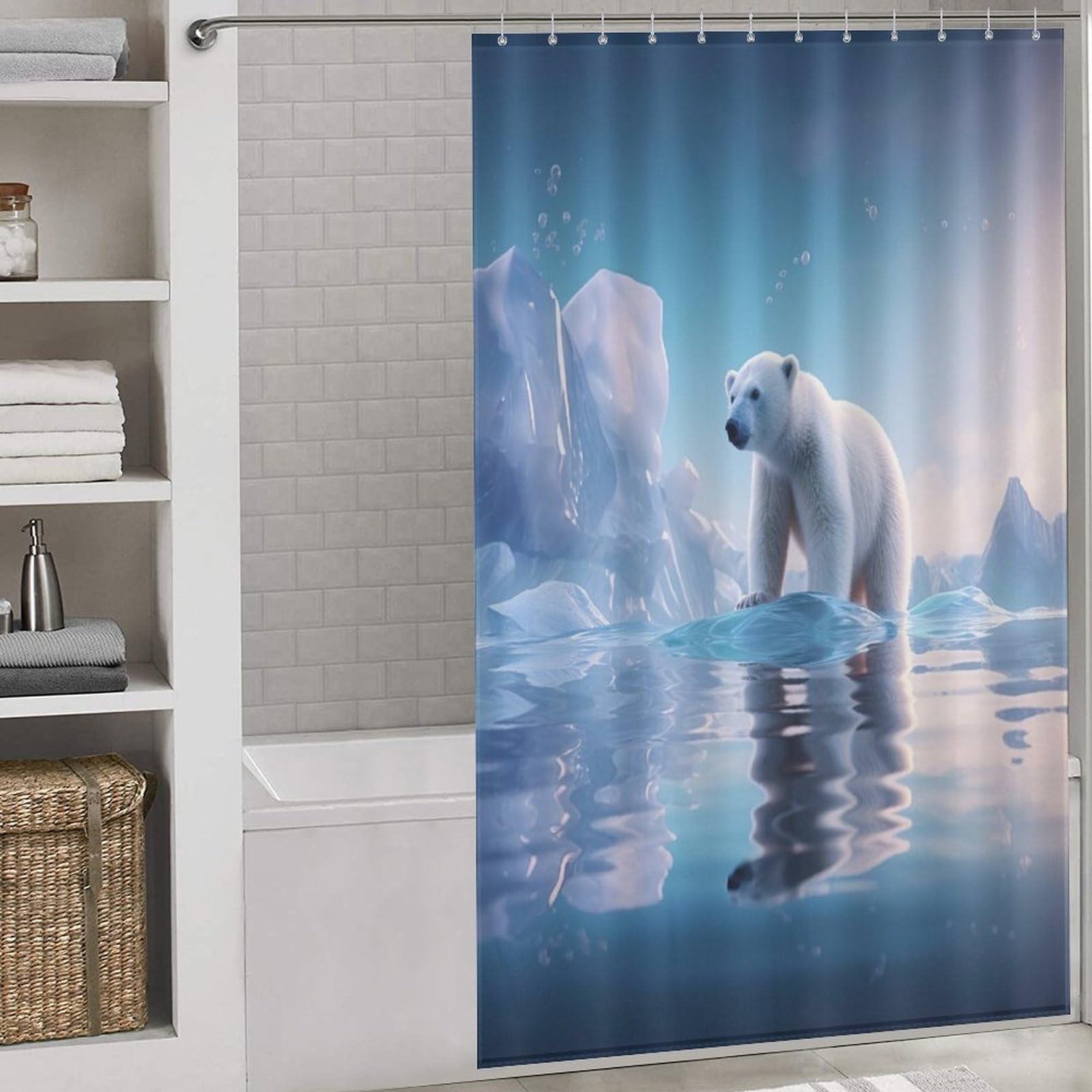 Rideau de douche ours polaire pour baignoire et salle de bains