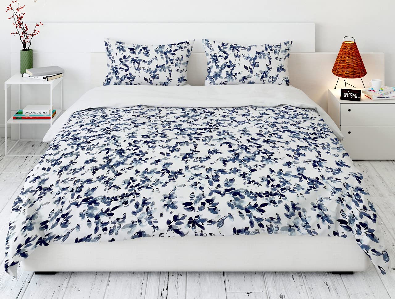 Enchant Home Cotton Printed Flat Sheet, King, 400 TC, Mulberry Blue, Set of 1 Bedsheet with 2 Pillow Covers