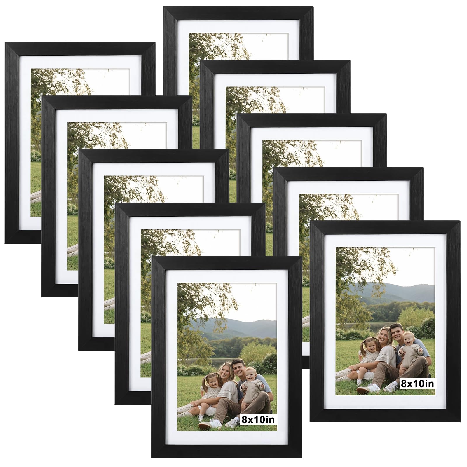 10 Pcs 8x10 Photo Frame with Mat, 20× 25 cm, Black Picture Frames with Plexiglass Window for Tabletop and Wall Mounting, Picture Frame Set for Home Office Living Room Décor