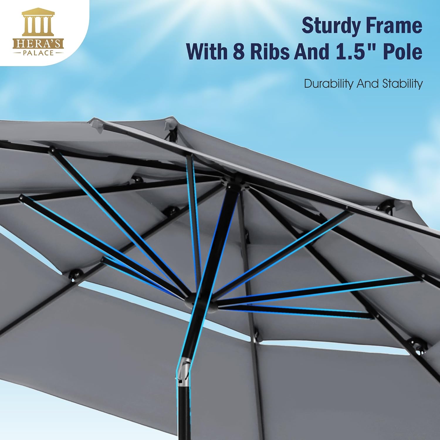 HERA'S PALACE 10ft Patio Umbrella 3 Tiers Outdoor Umbrella with Ventilation Tilt Adjustment Patio Table Umbrella for Backyard Garden, Smoky Gray