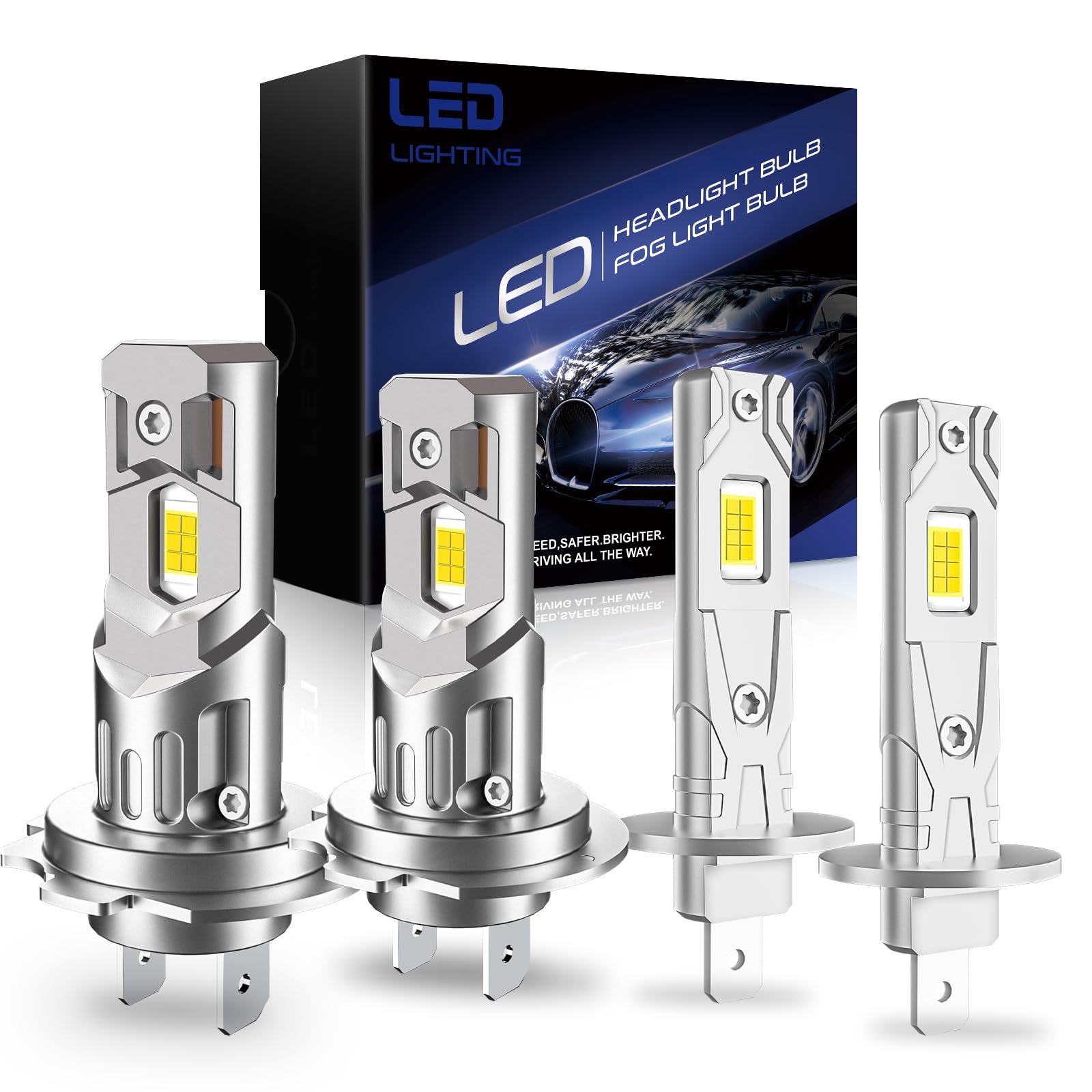Kit Fari Led H1 H7, Kit Di Conversione Fari Abbaglianti/Anabbaglianti - Bianco Freddo 6000k, Luminosità 30000 Lumen, Pronto All'Uso, Compatibile Con La Maggior Parte Delle Auto, 2 Paia (H1x2 + H7x2)