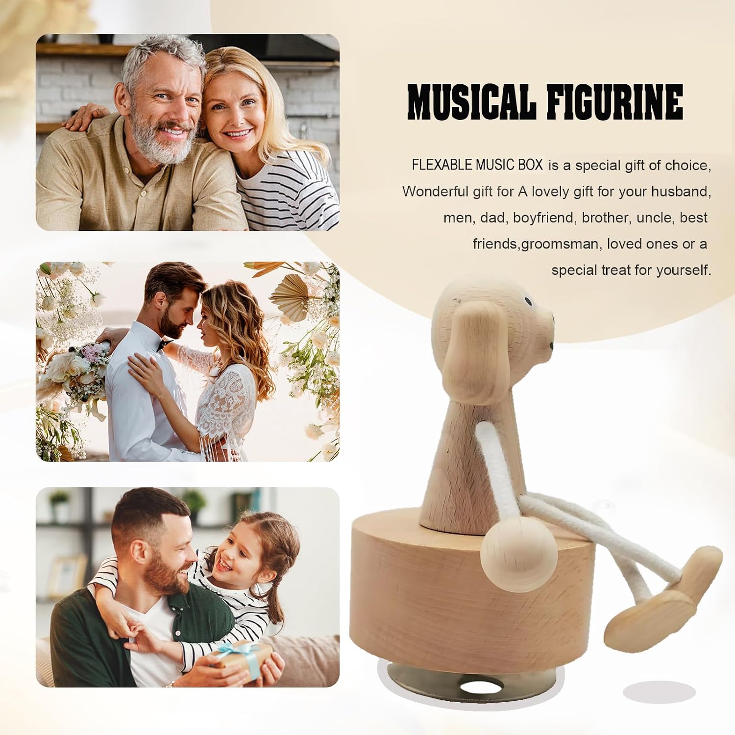 Hefonti Wooden Dog Music Box Novelty Gift for Daughter Girls Son Play You are My Sunshine | Wind Up Music Box Wooden Puppy with Flexible Legs, Birthday Christmas Cute Gift for Dog Lovers Wife
