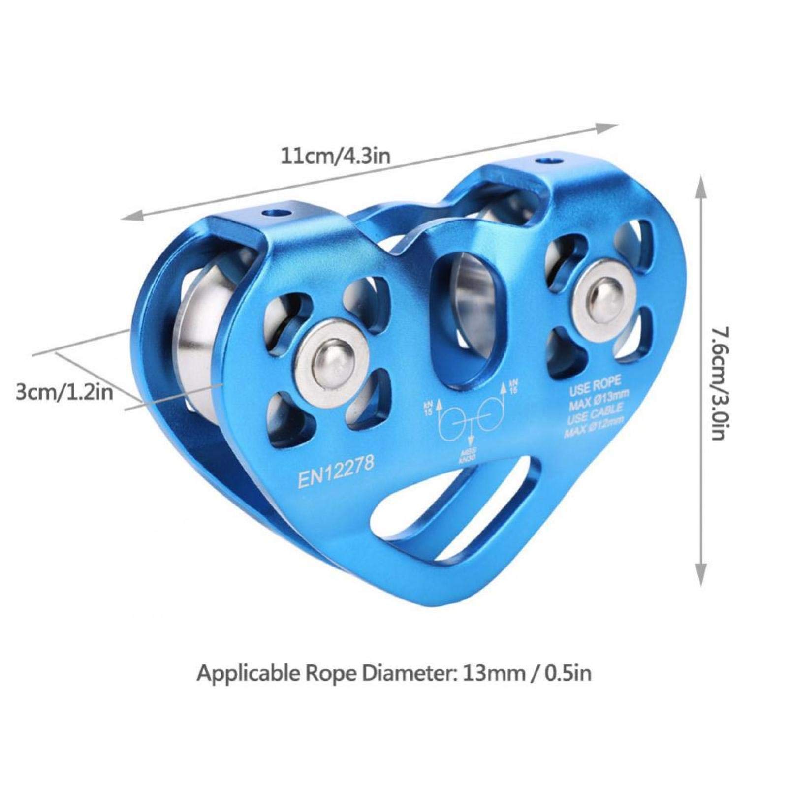 30KN Poulie Tyrolienne, Double Poulie d'escalade Équipement d'escalade Extérieur pour Escalade Spéléologie Rescue(Bleu)