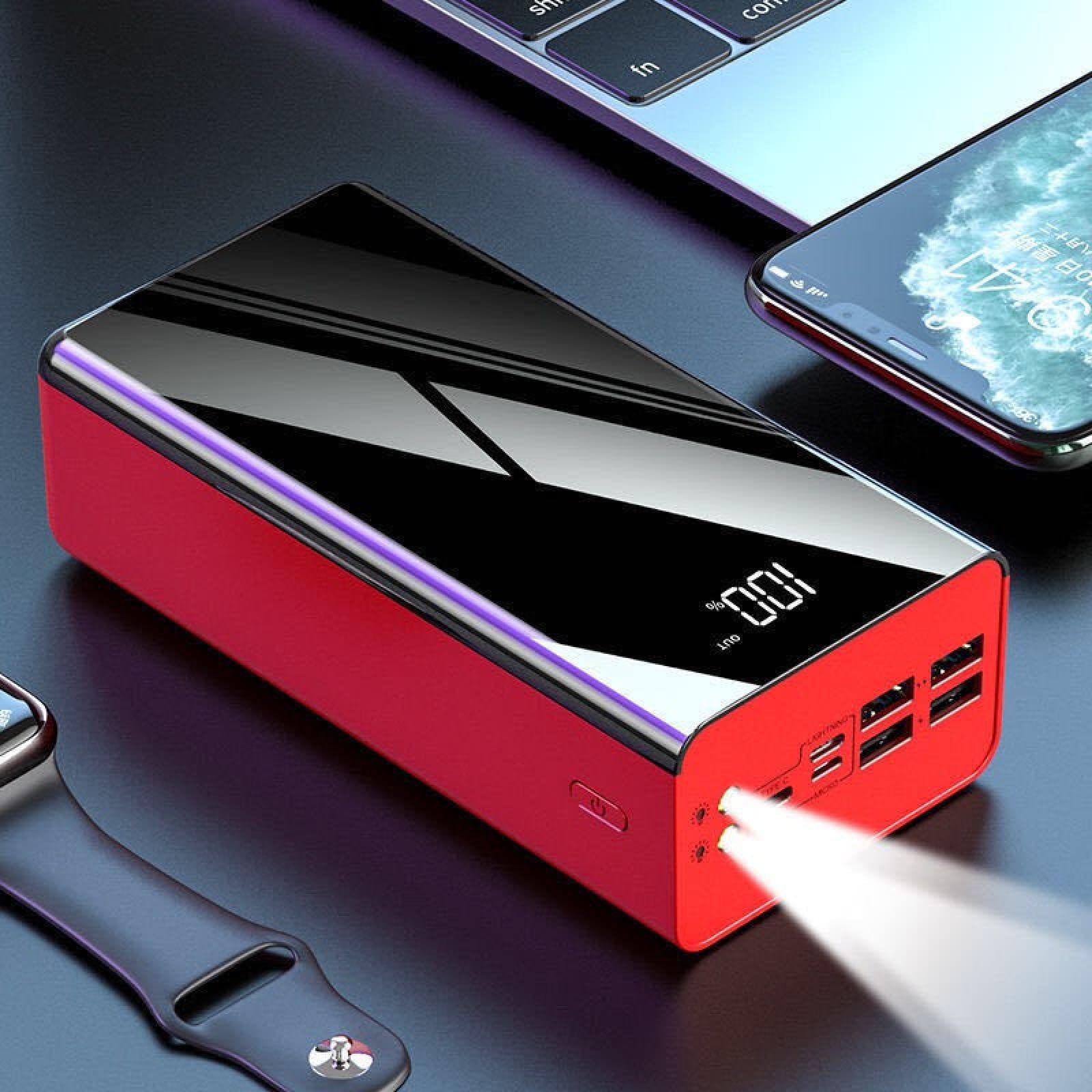 100000mAh Power Bank Pantalla de Espejo Completo Cargador rápido portátil Powerbank Paquete de batería Externa Poverbank para Xiaomi Mi iPhone Negro A