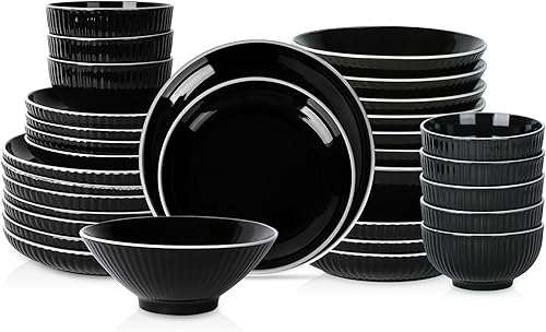 Stone Lain Lustra - Juego de vajilla de cerámica, 32 piezas, servicio para 8, color blanco