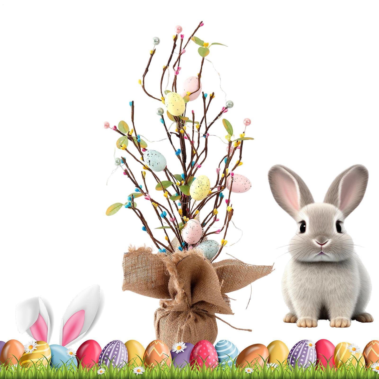 Árbol de Huevos de Pascua con Luces para Decoración de Mesa y Chimenea