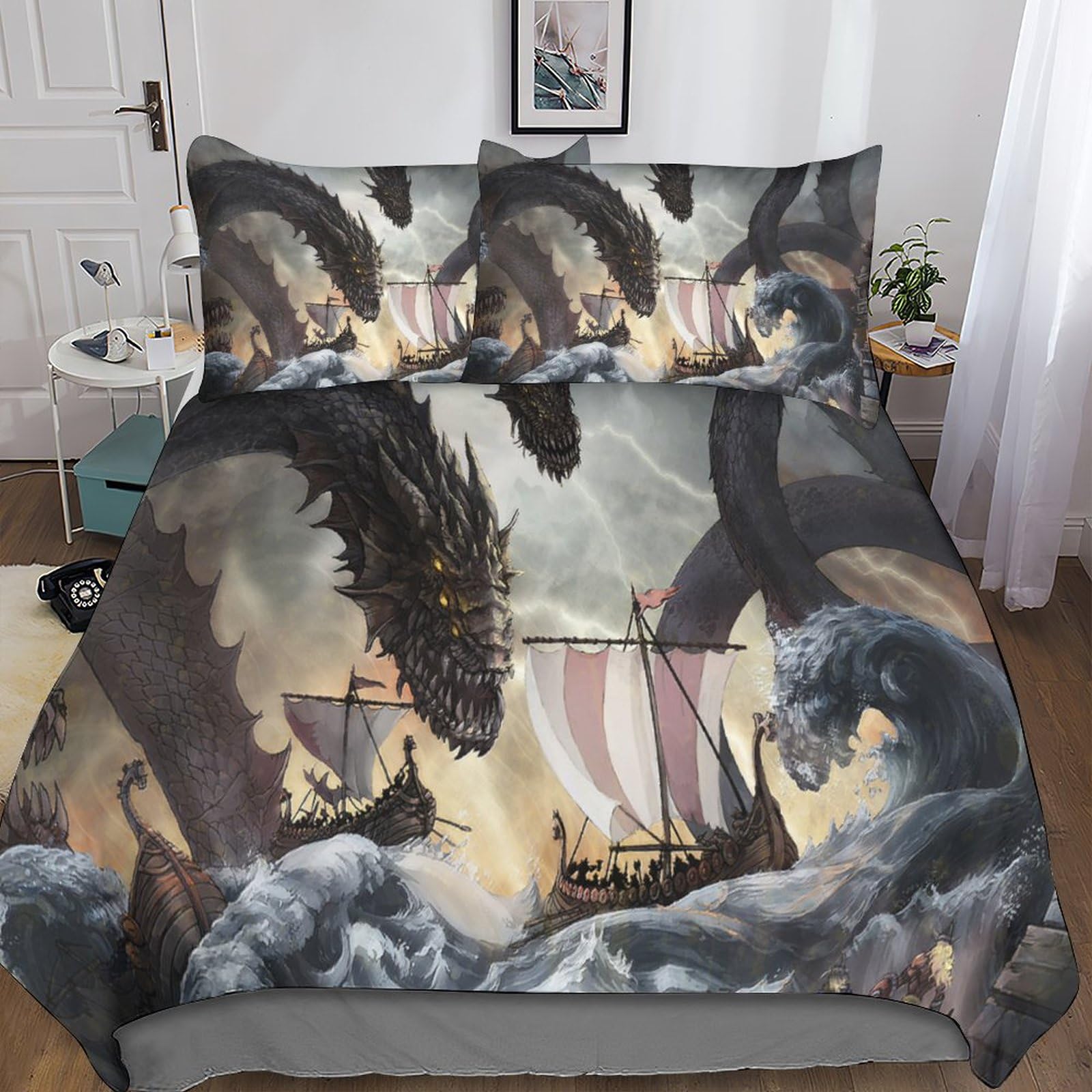 Parure housse de couette 3D Shanhaijing lit double 200x200 cm