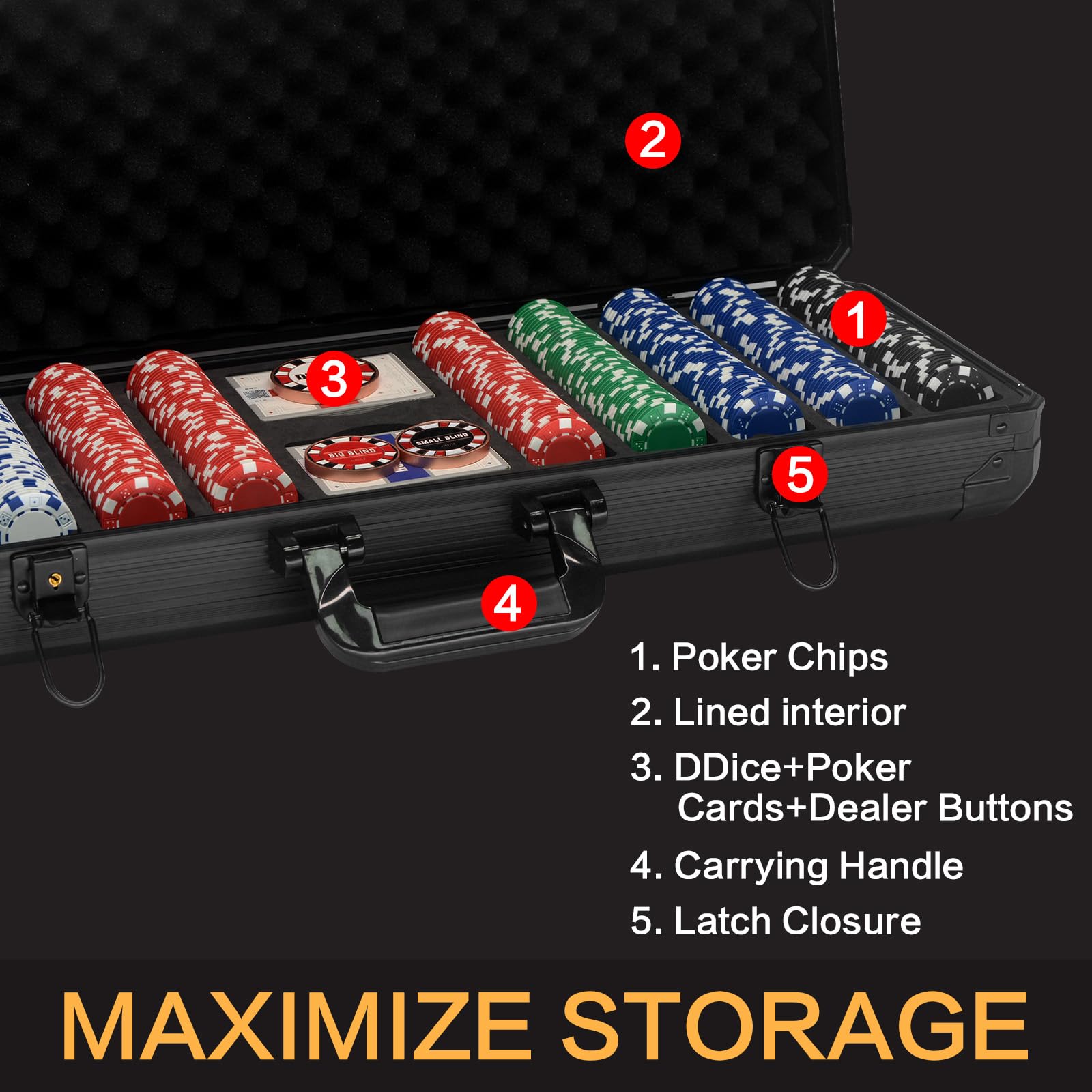 Texas Hold'em Pokerchip-Set, 500 leere Pokerchips mit High-End-Aluminium-Reiseetui, 11,5 g, Casino-Poker-Chips, 2 Kartendecks für Texas Holdem Blackjack (500 leere Chips)