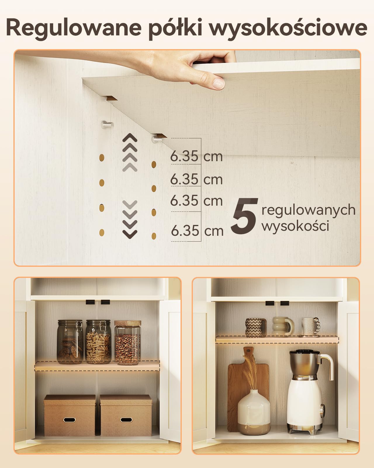Coleshome 6-poziomowa biblioteczka z drzwiami i szafką, Wisząca na podłodze półka na książki do ekspozycji i przechowywania, Półki na książki do domu, biura, salonu, sypialni, Biały, 48x24x176.4