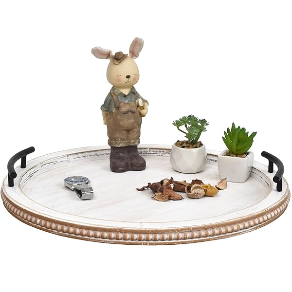 Chic Coffee Table Tray Decor Ideas for Easy Styling 14 White Beaded Farmhouse Round Tray