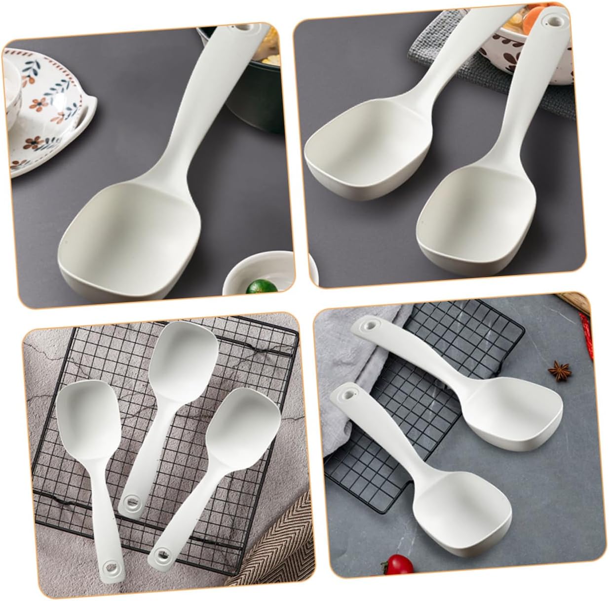 4 Pack White PP Soup Serving Spoon Set, Reusable Long Handle Ladles