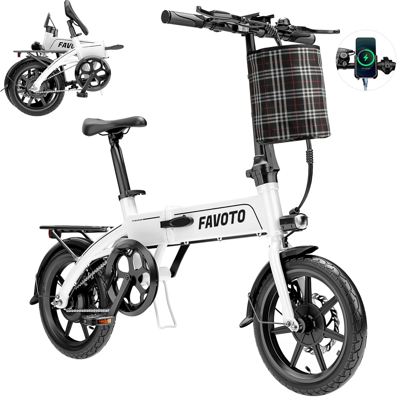 Favoto Aluminum Light-weight Folding Electrical Bike-14 Ebike for Adults with 36V 10.4Ah, 374WH Battery As much as 25 Miles 18MPH, Twin Disc Brakes Electrical Bicycle for Commuting,UL 2849 Licensed
