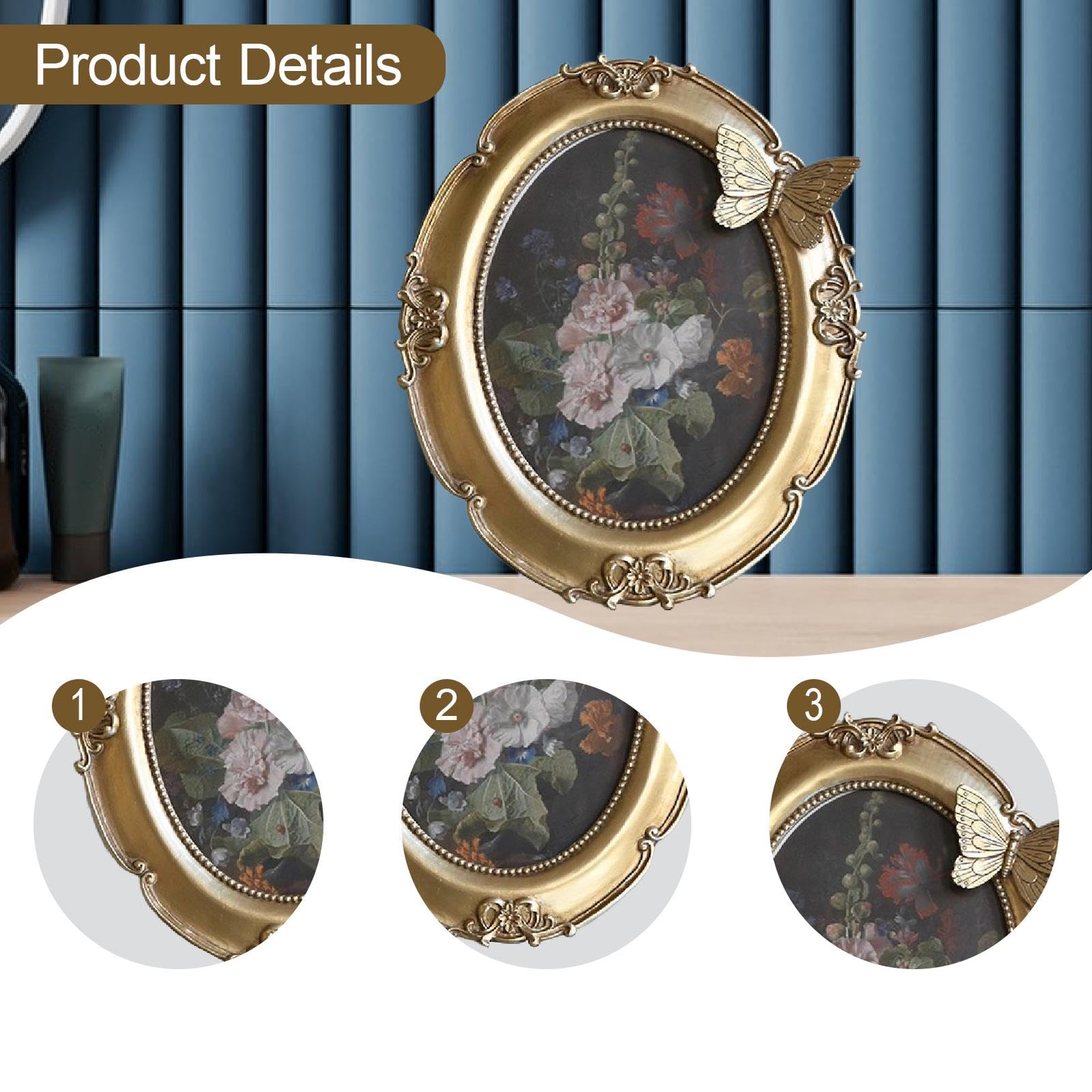 Cadre Photo Ovale Vintage, Support Mural Ou de Table pour Affiches, Cadre Photo En Résine, or