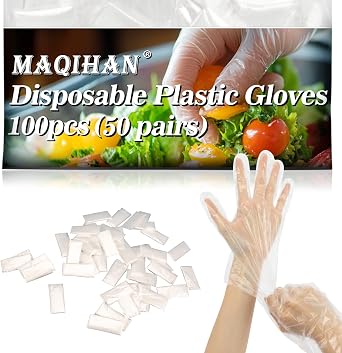 MAQIHAN 100Pcs Plastic Gloves Disposable - Plastic Food Safe Handling Glove