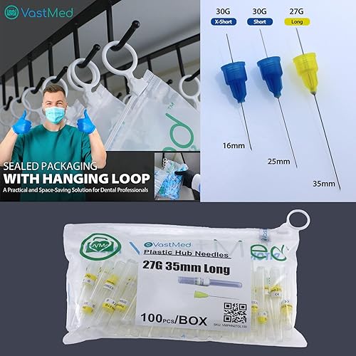 Miniatura 2 de 100 agujas de cubo de plástico de grado dental 27G de largo Agujas dentales desechables autoroscadas agujas de punto de triple bisel