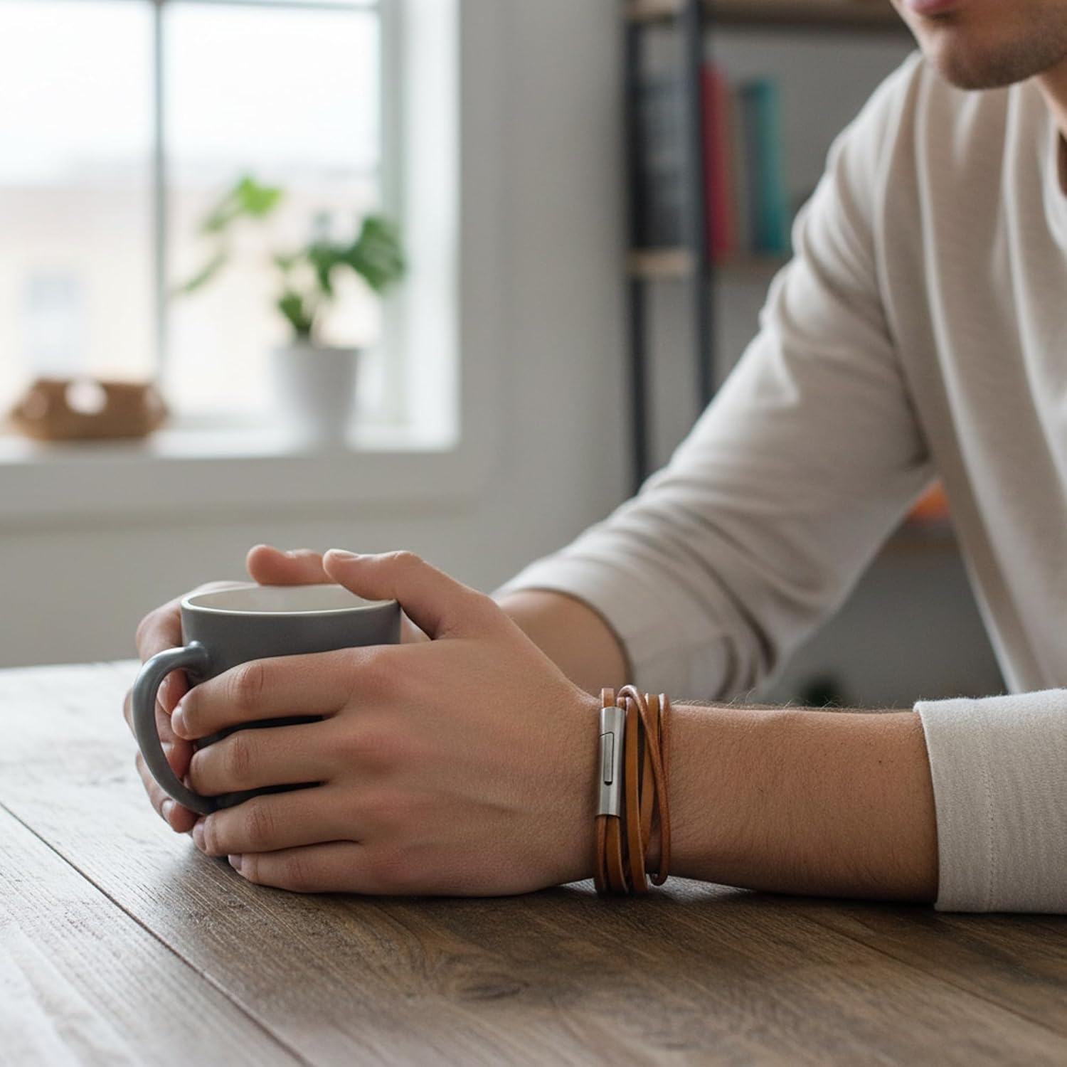 Leporem Multilayer Brown Leather Cord Wristband Premium Stainless Steel Clasp Everyday Minimalist Jewelry