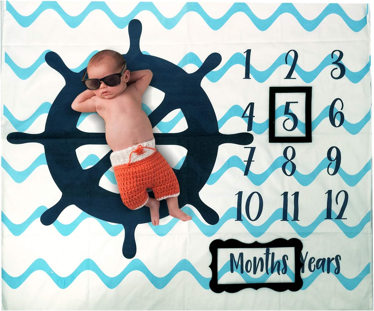 PAMBO Baby Monthly Milestone Photo Blanket | Month Baby Blanket for Pictures- Nautical