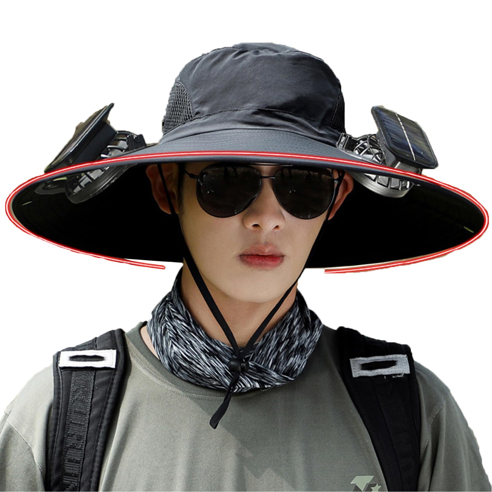 2025 New Solar Fan Outdoor Fishing Hat, Outdoor Wide Brim Sun Hat with Fans Solar Power Built in for Men Women