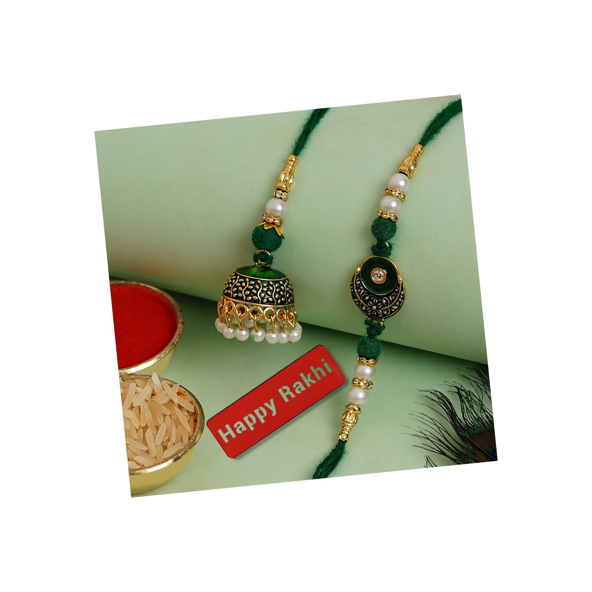 See full amazon price history chart for eCraftIndia Green, White, & Golden Meenakari Bhaiya Bhabhi Rakhis Set with Roli Chawal Pack and Happy Rakhi Wooden Cutout - Rakhi for Brother and Bhabhi eCraftIndia Green, White, & Golden Meenakari Bhaiya Bhabhi Rakhis Set with Roli Chawal Pack and Happy Rakhi Wooden Cutout - Rakhi for Brother and Bhabhi (B0CFFQX3FL) Amazon Price History, Amazon Price Tracker