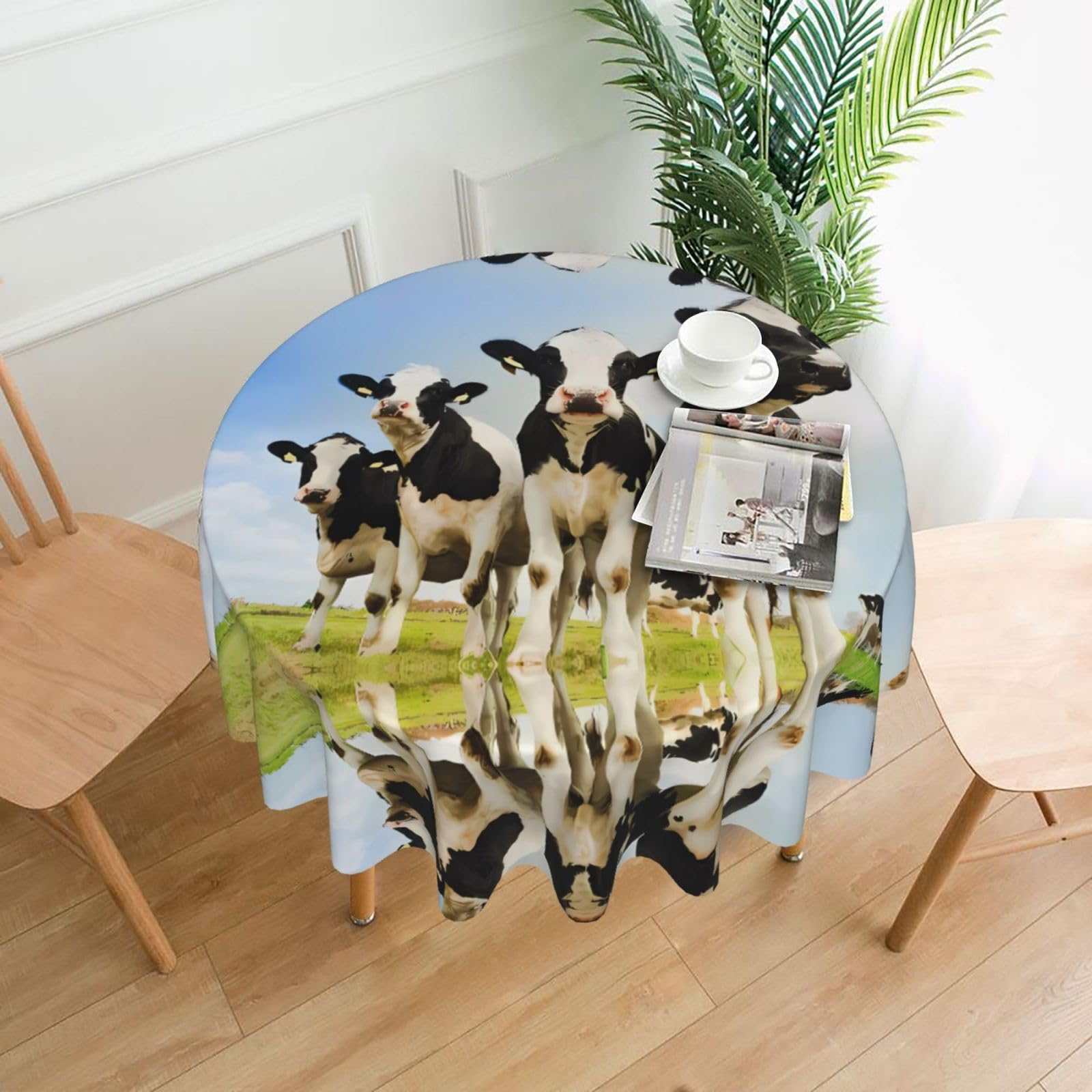 YYHHAOFA cute cow Prints 60in Round Decorative Tablecloth – High-Grade Polyester Throw Cover for Dining, Parties, and Outdoor Events