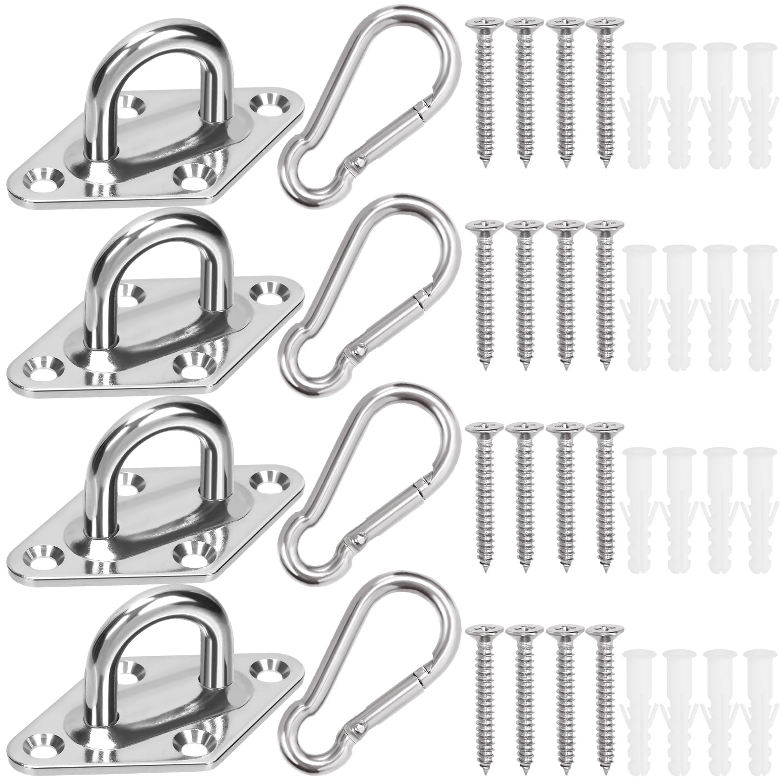 Swpeet 40 Pcs M8 Premium Heavy Duty Rhombus Stainless Steel Screw Hooks Kit with Pad Eye Hooks, Snap Hook