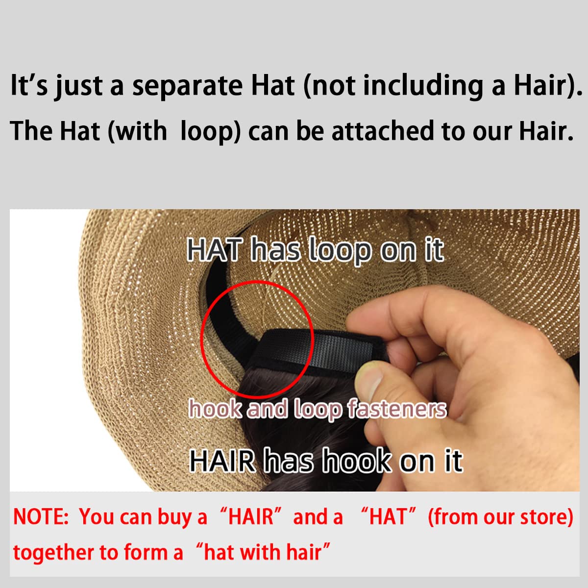 NOOFNO Lightweight Cotton Bucket Hat for Women,Foldable Thin Sun Hat with Magic Tape for Hair Attachment - Easily Transformable into Hat Wig,Black